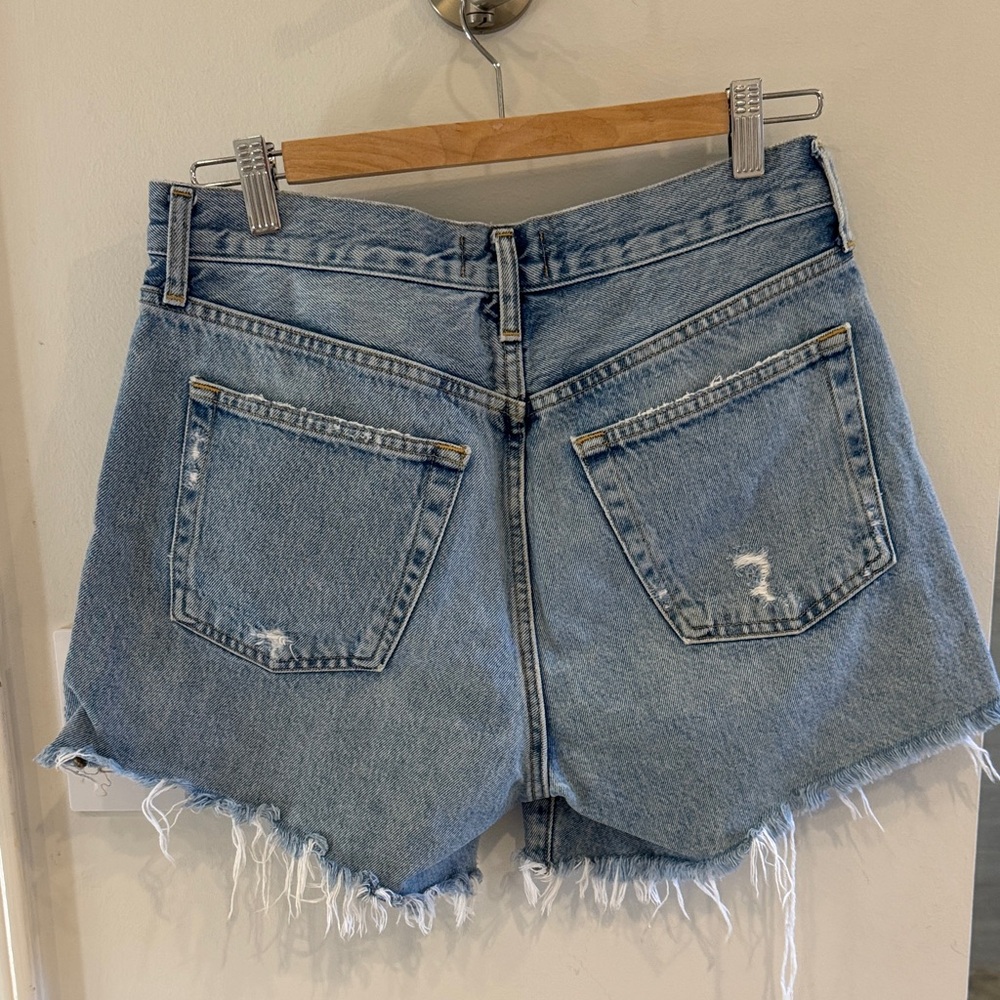 Agolde Light Blue Distressed High-Rise Denim Shorts - Picture 6 of 8